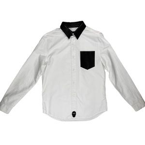 Daniel Won White Cotton Oxford Shirt with Lambskin Accents